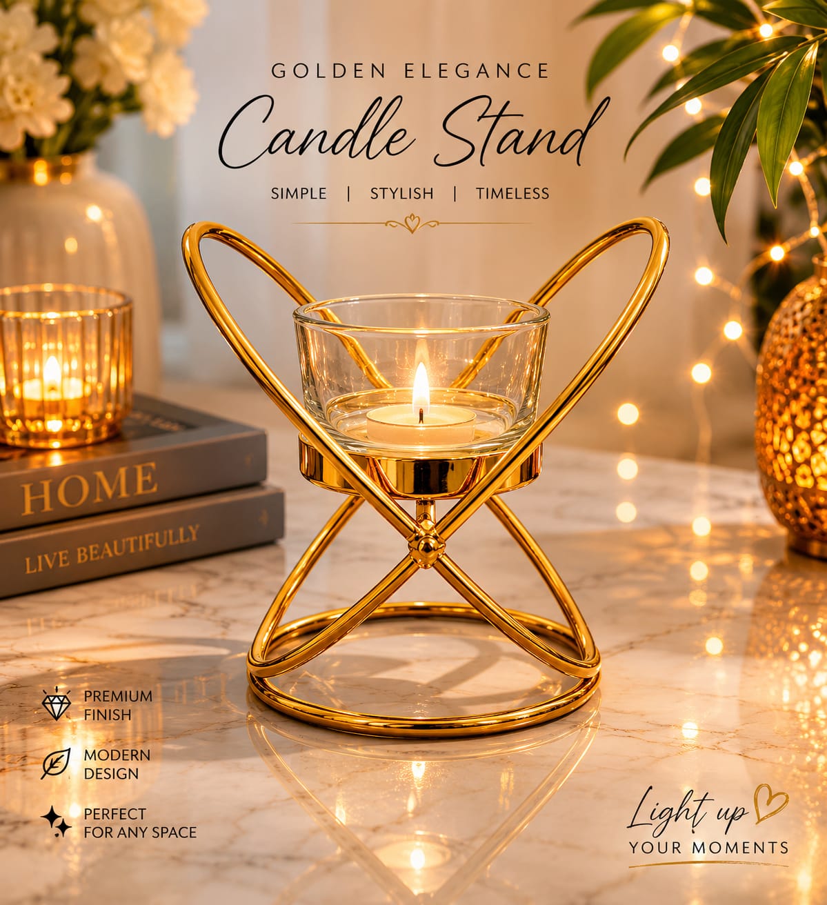 Decorative Metal Candle Stand for Home & Table Décor