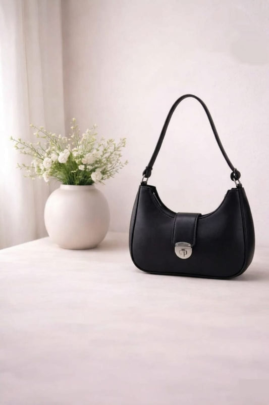 Luna Lock Shoulder Bag – Minimalist Design with Metallic Clasp