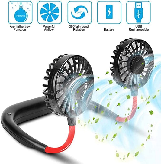 Portable Neck Fan - 360 Degree Free Rotation - Rechargeable