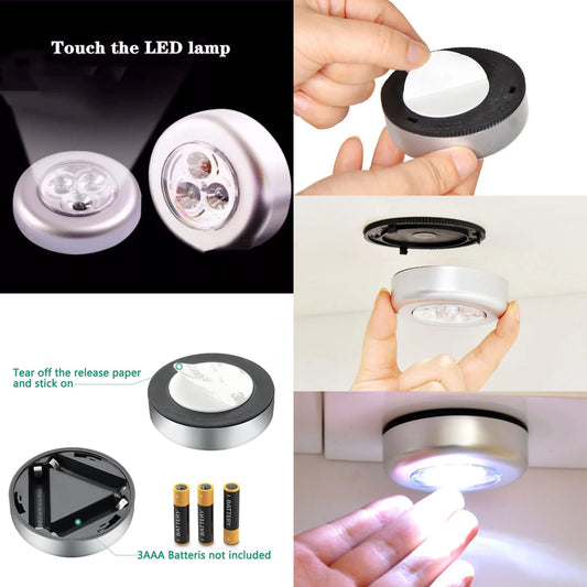1 Pc Mini Wireless 3 LED Push Touch Wall Light